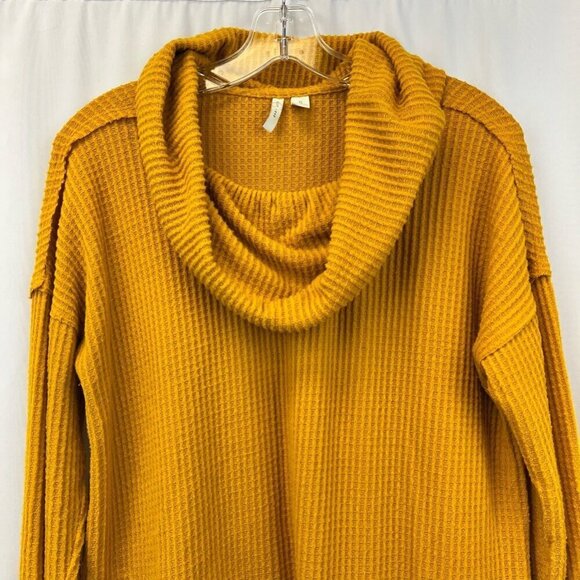 Est 1946 Womens Pullover Sweater Yellow Long Sleeve Cowl Neck Waffle Knit S - Picture 2 of 10